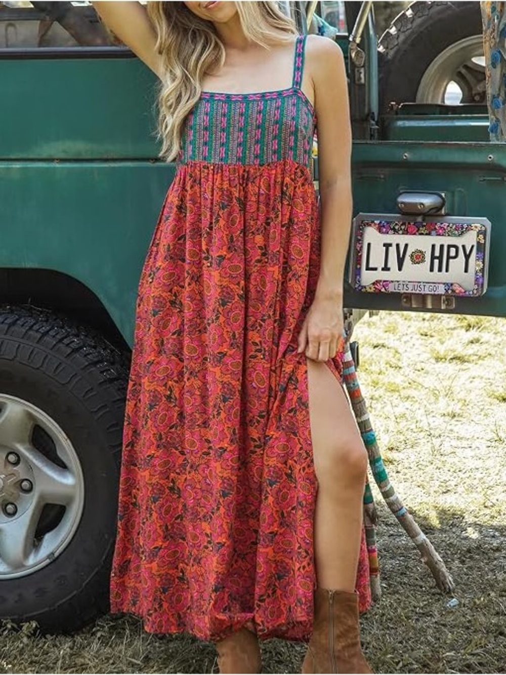 Natural Life Midi Dress Floral Boho Womens Small Red Floral Fall Pumpkin Patch